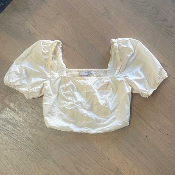 Sophie Rue Tops - Sophie Rue Square Neck Puff Sleeve Crop Top - cream